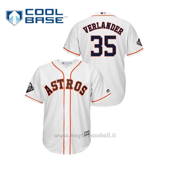 Maglia Baseball Uomo Houston Astros 35 Justin Verlander 2019 World Series Bound Cool Base Bianco